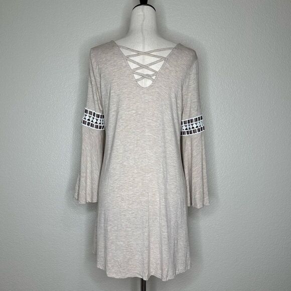 Lapis Beige Embroidered Bell Sleeves Tunic Top - Picture 7 of 12